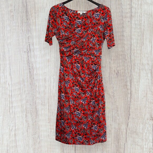 BODEN Rita Orange Blue Floral Ruched Wrap Dress Size 10 - Picture 1 of 7